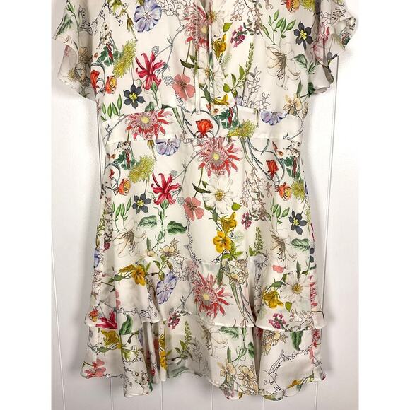 Parker Fillipa 100% Silk Floral Ruffle Mini Faux‎ Dress Size 10 - Picture 5 of 11